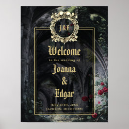 Gothic Ruins Wedding Black And Gold Welcome Sign ポスター