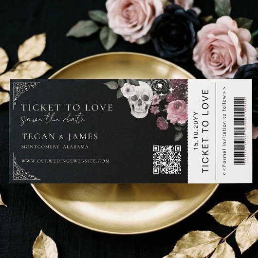 Gothic Save the Date Boarding Pass WeddingTicket 招待状