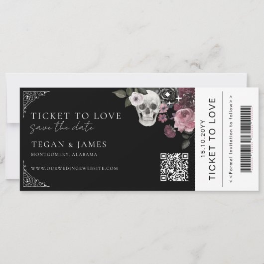 Gothic Save the Date Boarding Pass WeddingTicket 招待状 (正面)