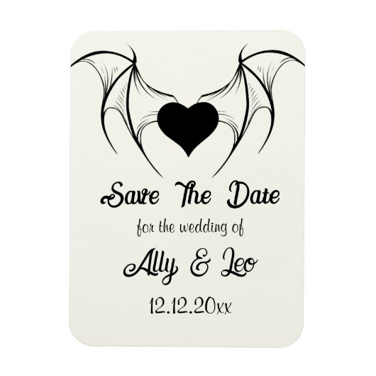 Gothic Save the Date Dark Romance Bat Wings Heart マグネット (縦)