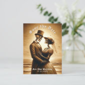 Gothic Sepia Skeleton Couple Wedding Save the Date 案内ポストカード (スタンド正面)