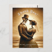 Gothic Sepia Skeleton Couple Wedding Thank You ポストカード (正面/裏面)