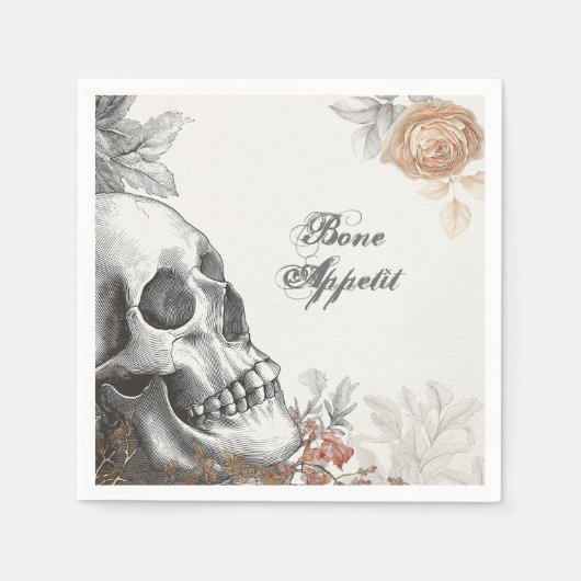 Gothic Skeleton Bone Appetit Halloween スタンダードカクテルナプキン (正面)