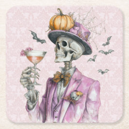 Gothic Skeleton Cocktail Party Halloween スクエアペーパーコースター