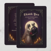 Gothic Skeleton Couple Elegant Wedding Thank You サンキューカード (正面/裏面)