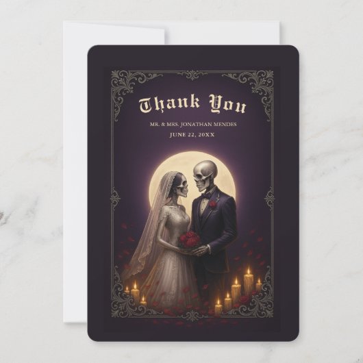 Gothic Skeleton Couple Elegant Wedding Thank You サンキューカード (正面)