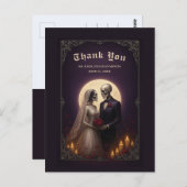 Gothic Skeleton Couple Elegant Wedding Thank You ポストカード (正面/裏面)