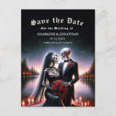 Gothic Skeleton Couple Navy Save the Date 案内ポストカード (正面)