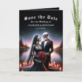 Gothic Skeleton Couple Navy Save the Date 案内状 (正面)