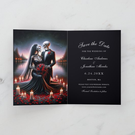 Gothic Skeleton Couple Navy Save the Date 案内状 (内部)