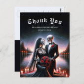 Gothic Skeleton Couple Navy Wedding Thank You ポストカード (正面/裏面)