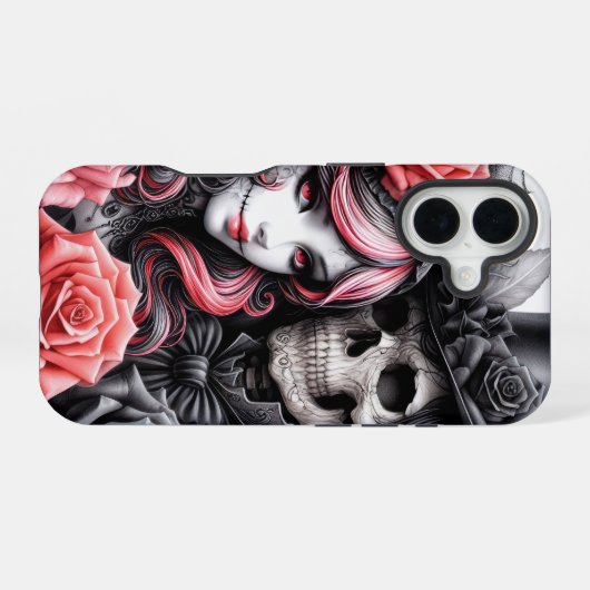 Gothic Skeleton Couple Phone Case iPhone 16ケース (裏面横)