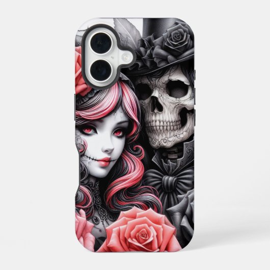 Gothic Skeleton Couple Phone Case iPhone 16ケース (裏面)