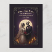 Gothic Skeleton Couple Purple Save the Date 案内ポストカード (正面)