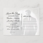 Gothic Skeleton Couple Red Roses Save the Date 案内ポストカード (裏面)