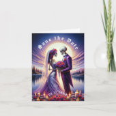 Gothic Skeleton Couple Red Roses Save the Date 案内状 (正面)