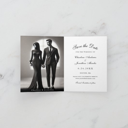 Gothic Skeleton Couple Red Roses Save the Date 案内状 (内部)