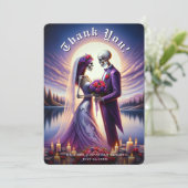 Gothic Skeleton Couple Red Roses Wedding サンキューカード (スタンド正面)