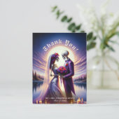Gothic Skeleton Couple Red Roses Wedding Thank You ポストカード (スタンド正面)