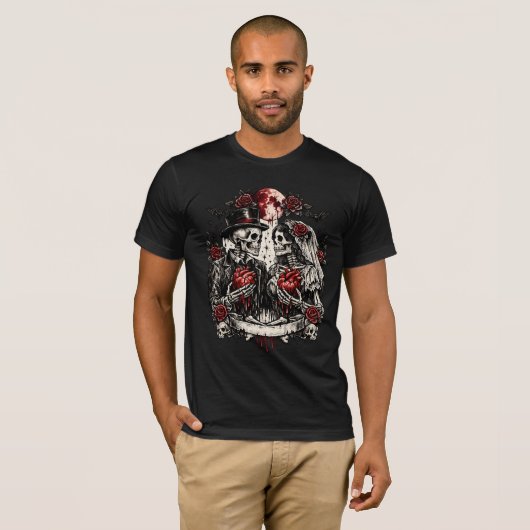 Gothic Skeleton Couple Valentine T-Shirt Tシャツ (正面フル)