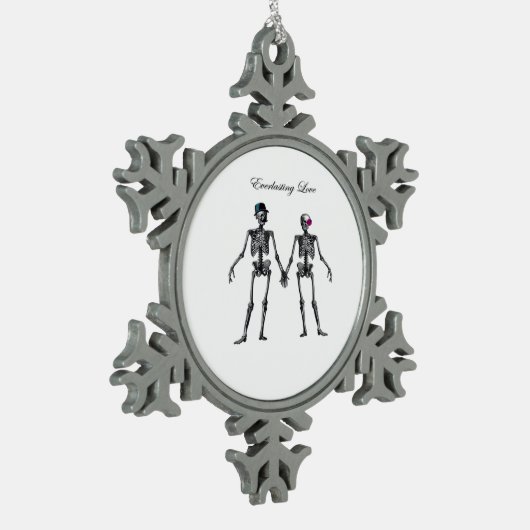 Gothic Skeleton Couple (White) Classic スノーフレークピューターオーナメント (左)
