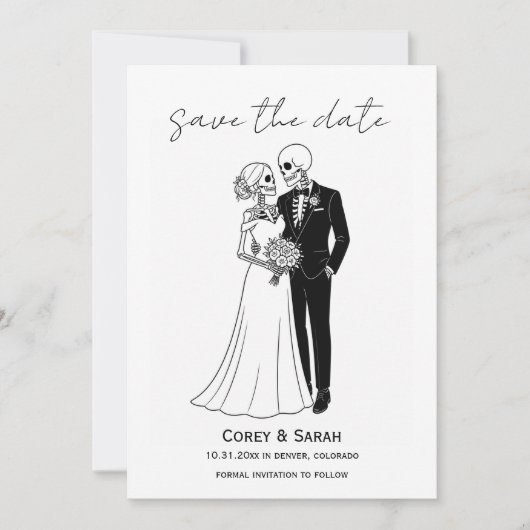 Gothic Skeleton Halloween Save the Date Cards 招待状 (正面)