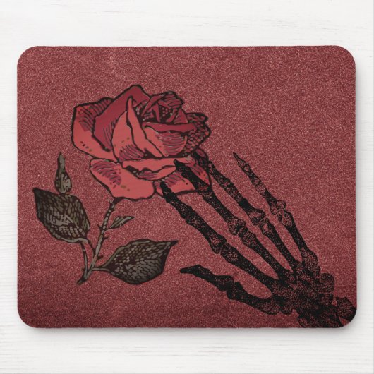 Gothic Skeleton Hand and Rose Burgundy マウスパッド (正面)