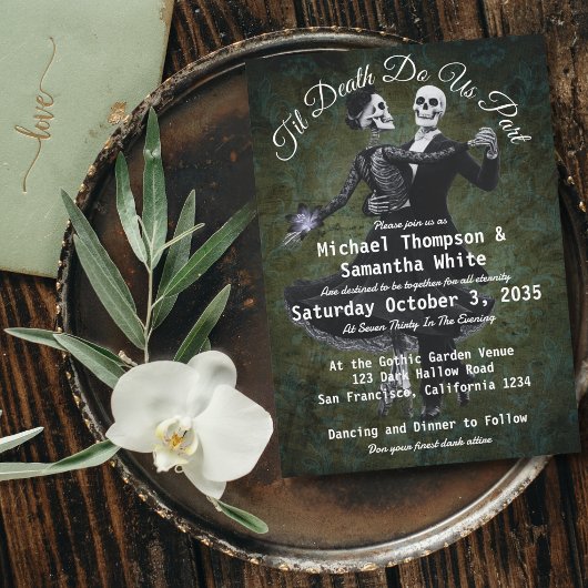 Gothic Skeletons Dancing Flowers Elegant Wedding 招待状