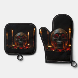 Gothic Skull Altar Halloween Oven Mitt Set 鍋つかみ&鍋敷きセット