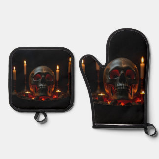 Gothic Skull Altar Halloween Oven Mitt Set 鍋つかみ&鍋敷きセット