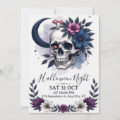 Gothic Skull and Floral Halloween Party Invitation 招待状 (正面)