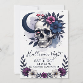 Gothic Skull and Floral Halloween Party Invitation 招待状