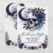 Gothic Skull and Floral Halloween Party Invitation 招待状 (正面/裏面)
