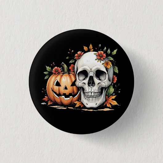 Gothic Skull and Pumpkin  缶バッジ (正面)