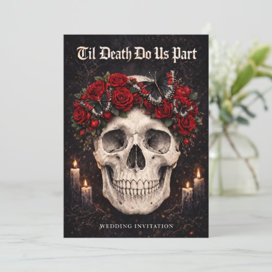 Gothic Skull and Roses Wedding Invitation 招待状 (スタンド正面)