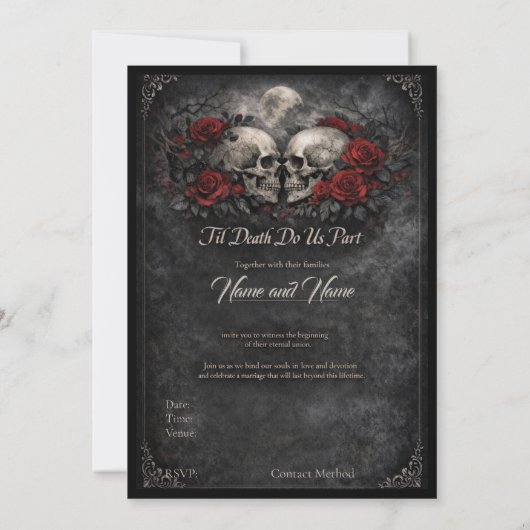 Gothic Skull and Roses Wedding Invitation 招待状 (裏面)