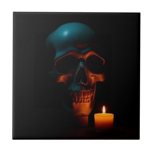 Gothic Skull Candle Halloween Ceramic Tile タイル (正面)