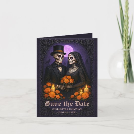 Gothic Skull Candy Couple Wedding Save the Date 案内状 (正面)