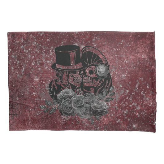 Gothic Skull Couple And Black Roses Eternal Love  枕カバー (正面)