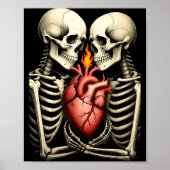 Gothic Skull Couple Flaming Heart Dark Romance Sty ポスター (正面)
