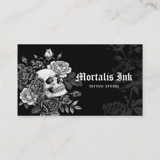 Gothic Skull & Floral Black Tattoo Studio Artist 名刺 (正面)