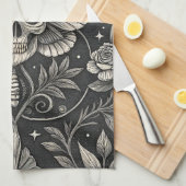 Gothic Skull Floral Celestial Pattern (1) キッチンタオル (四つ折り)