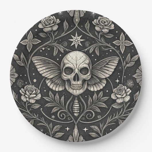 Gothic Skull Floral Celestial Pattern (1) ペーパープレート (正面)