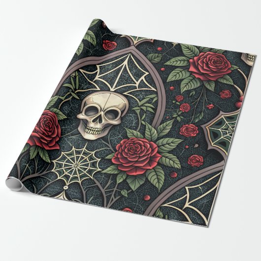 Gothic Skull Floral Celestial Pattern (3) ラッピングペーパー (アンロールド)