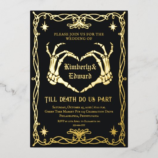 Gothic Skull Hallowedding Retro Wedding Invitation 箔招待状 (正面)