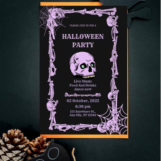 Gothic Skull Halloween Invitation  Dark & Elegant  招待状