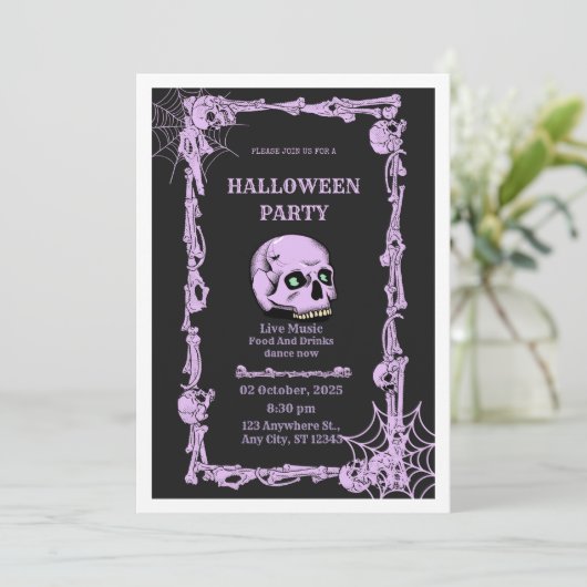 Gothic Skull Halloween Invitation  Dark & Elegant  招待状 (スタンド正面)