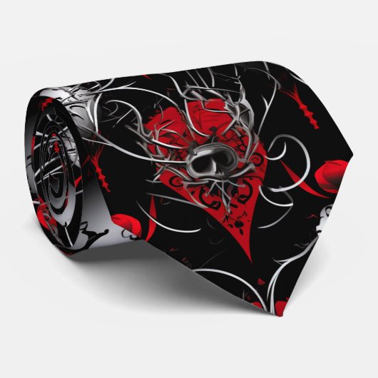 Gothic Skull Red Black and Gray Line Art ネクタイ (ロール)
