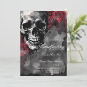Gothic Skull & Red Roses Halloween Handfasting 招待状 (スタンド正面)