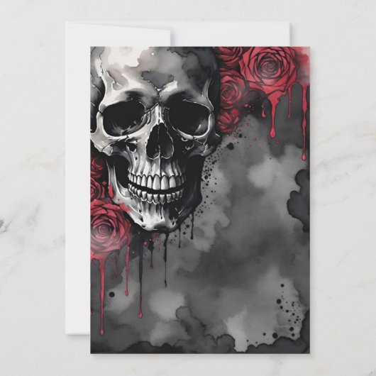 Gothic Skull & Red Roses Halloween Handfasting 招待状 (裏面)